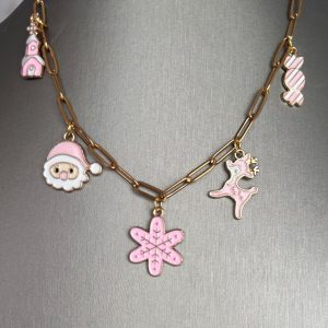 Im dreaming of a pink Christmas Charm Necklace 14”